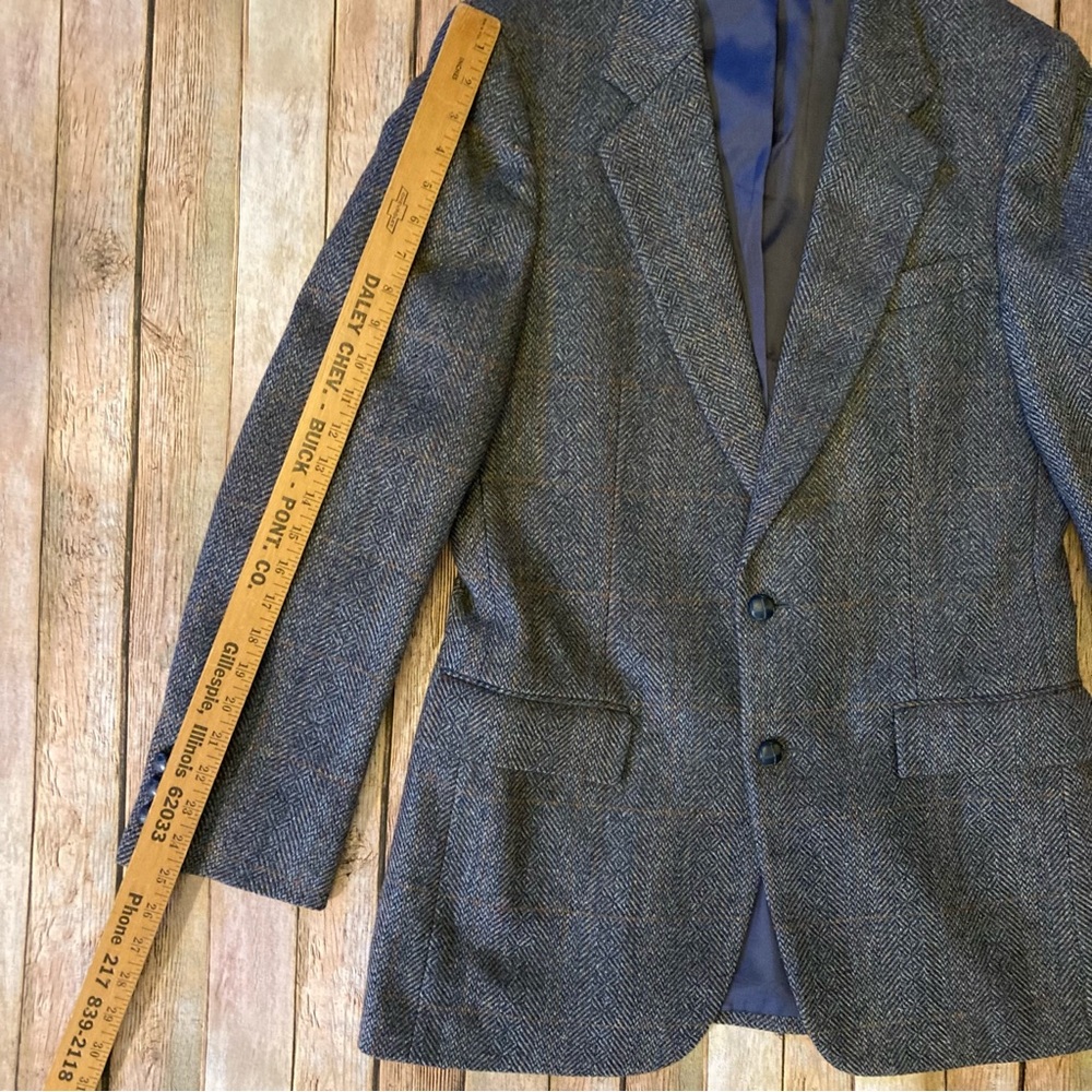 Vintage Luxury Chadmore Wool Blend Herringbone L 38 Gray/Blue/Orange Mens Blazer - Picture 3 of 12